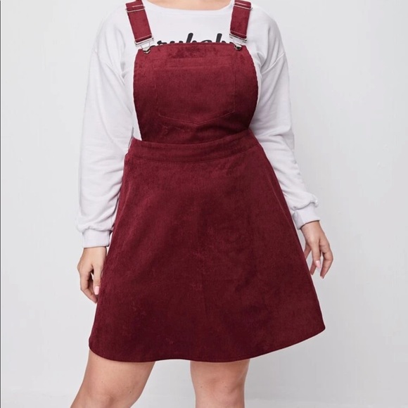 Plus pocket front corduroy overall dress